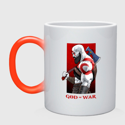 Кружка хамелеон God of war, цвет белый + красный