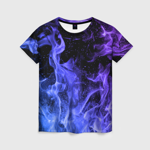 Женская футболка 3D с принтом Фиолетовый огонь, вид спереди #2