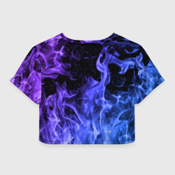 Топик (короткая футболка или блузка, не доходящая до середины живота) с принтом Фиолетовый огонь для женщины, вид сзади №1. Цвет основы: белый