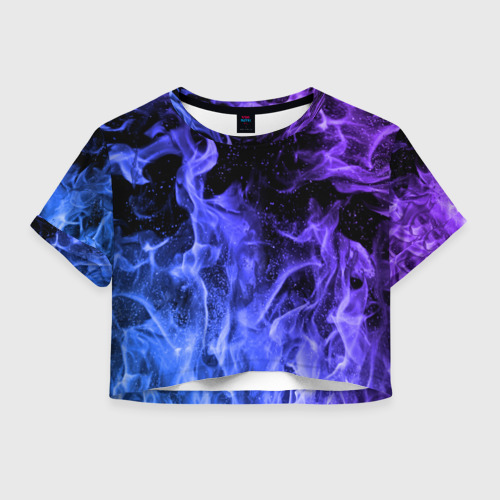 Женская футболка Crop-top с принтом Фиолетовый огонь, вид спереди №1
