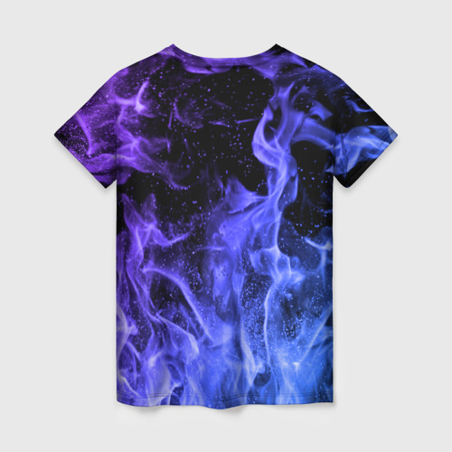 Женская футболка 3D с принтом Фиолетовый огонь, вид сзади #1
