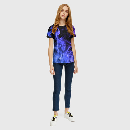 Женская футболка 3D с принтом Фиолетовый огонь, вид сбоку #3