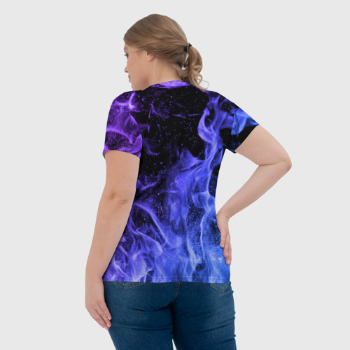 Женская футболка 3D с принтом Фиолетовый огонь, вид сзади #2