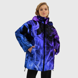 Куртка с принтом Фиолетовый огонь для женщины, вид на модели спереди №2. Цвет основы: черный