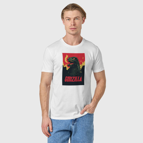 Мужская футболка хлопок Godzilla, цвет белый - фото 3