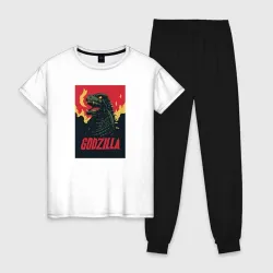 Женская пижама с белой футболкой хлопок Godzilla