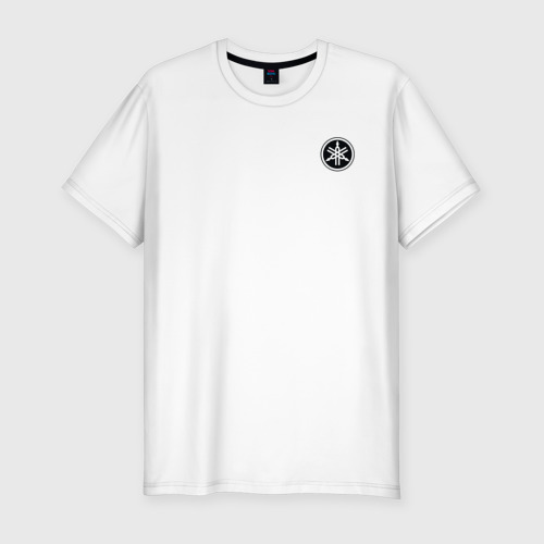 Мужская футболка хлопок Slim Ямаха лого Yamaha logo +спина, цвет белый