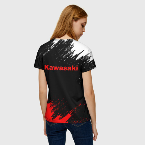 Женская футболка 3D Kawasaki logo Кавасаки лого +спина, цвет 3D печать - фото 4