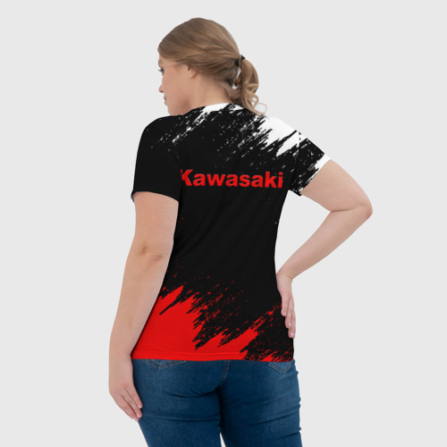 Женская футболка 3D Kawasaki logo Кавасаки лого +спина, цвет 3D печать - фото 7