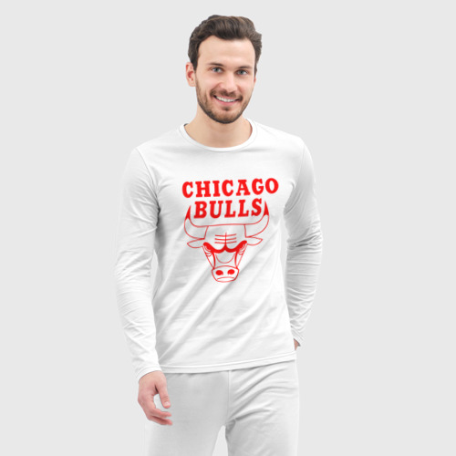 Мужская пижама с лонгсливом хлопок Chicago Bulls, цвет белый - фото 5