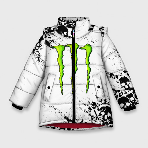 Зимняя куртка для девочек 3D Monster energy, цвет красный