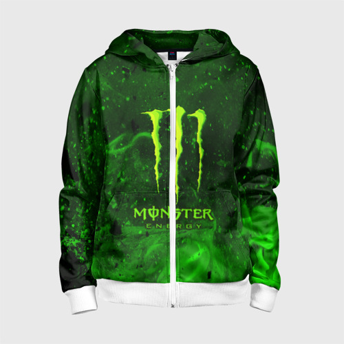 Детская толстовка 3D на молнии Monster energy, цвет белый