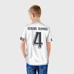 Футболка с принтом Ramos home 20-21 для ребенка, вид на модели сзади №2. Цвет основы: белый