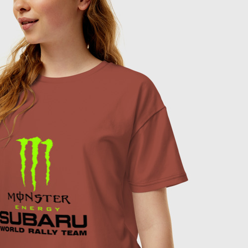 Женская футболка хлопок Oversize Monster energy, цвет кирпичный - фото 3