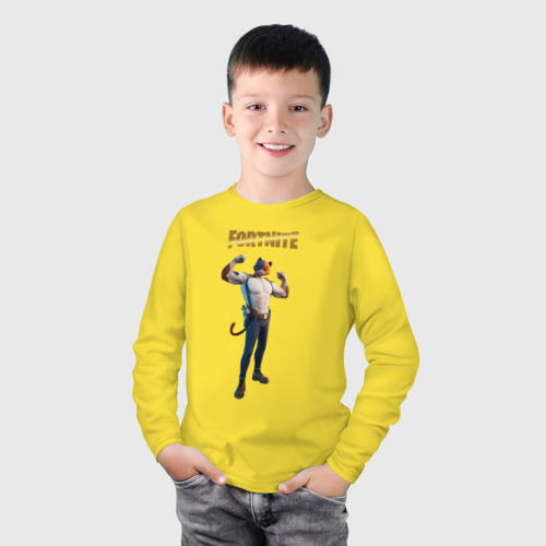 Детский лонгслив хлопок с принтом Meowcles Fortnite 2, фото на моделе #1