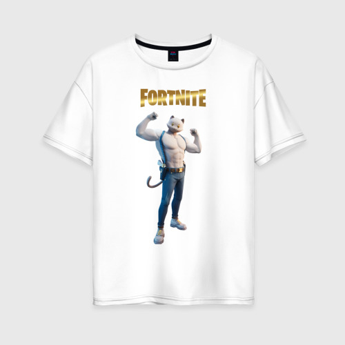 Женская футболка хлопок Oversize Meowcles Fortnite 2, цвет белый