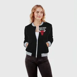Женский бомбер 3D Chicago bulls Чикаго буллс лого на кармашке - фото 2