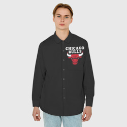 Мужская рубашка oversize 3D Chicago bulls Чикаго буллс лого на кармашке - фото 2