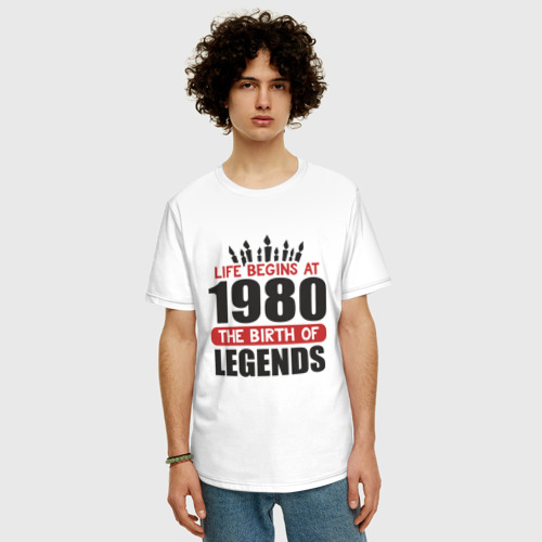 Мужская футболка хлопок Oversize с принтом 1980 - рождение легенды, фото на моделе #1