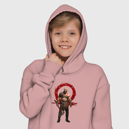 Детское худи Oversize хлопок God of war, цвет пыльно-розовый - фото 12