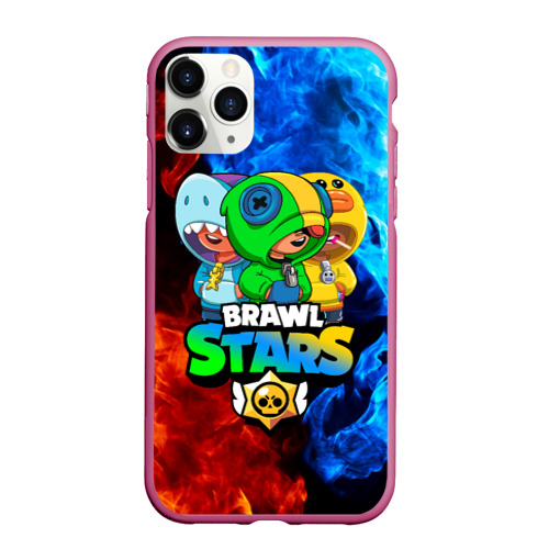 Чехол для iPhone 11 Pro Max матовый Brawl Stars Leon trio Бравл старс Леон трио, цвет малиновый