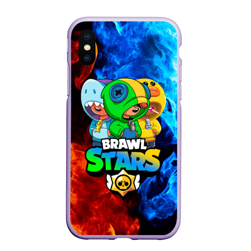 Чехол для iPhone XS Max матовый Brawl Stars Leon trio Бравл старс Леон трио, цвет светло-сиреневый