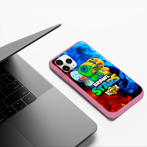 Чехол для iPhone 11 Pro Max матовый Brawl Stars Leon trio Бравл старс Леон трио, цвет малиновый - фото 5