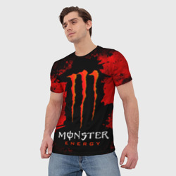 Мужская футболка 3D Red grunge monster energy - фото 2