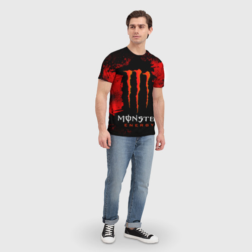 Мужская футболка 3D Red grunge monster energy, цвет 3D печать - фото 5