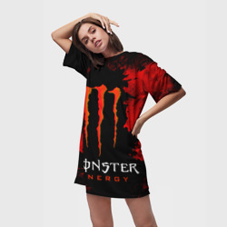 Платье-футболка 3D Red grunge monster energy - фото 2