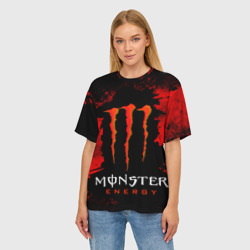 Женская футболка oversize 3D Red grunge monster energy - фото 2