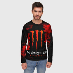 Мужской лонгслив 3D Red grunge monster energy - фото 2