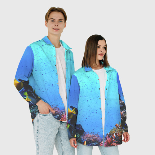 Мужская рубашка oversize 3D Подводный мир, цвет белый - фото 6