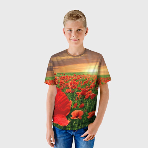 Детская футболка 3D Красный мак на закате, цвет 3D печать - фото 3