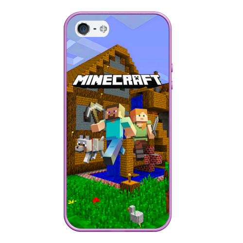 Чехол для iPhone 5/5S матовый Minecraft, цвет сиреневый