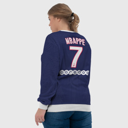 Свитшот с принтом Mbappe home 20-21 для женщины, вид на модели сзади №3. Цвет основы: белый
