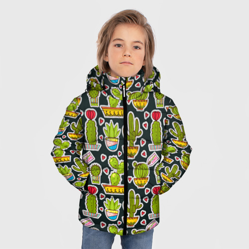 Зимняя куртка для мальчиков 3D с принтом Кактусы, фото на моделе #1