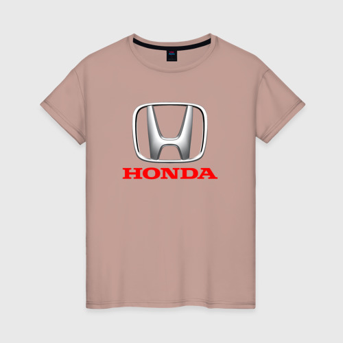 Женская футболка хлопок с принтом HONDA, вид спереди #2