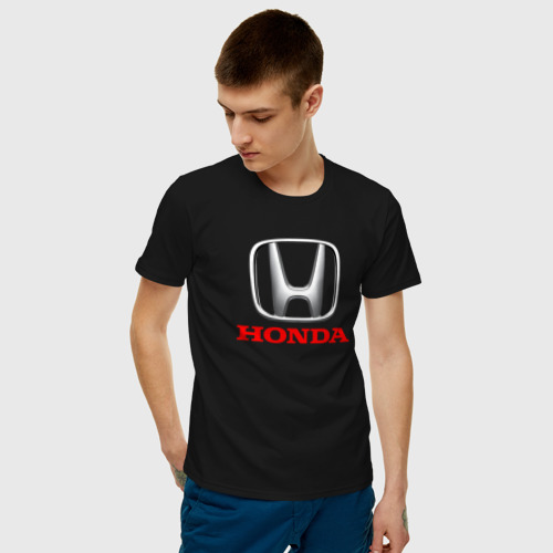 Мужская футболка хлопок HONDA, цвет черный - фото 3
