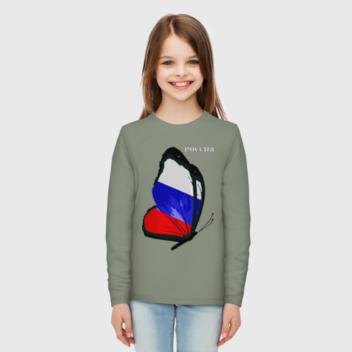 Детский лонгслив хлопок с принтом Россия, вид сбоку #3