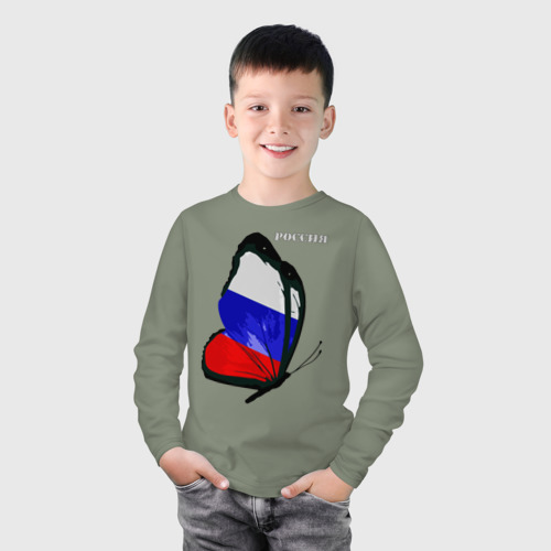 Детский лонгслив хлопок с принтом Россия, фото на моделе #1