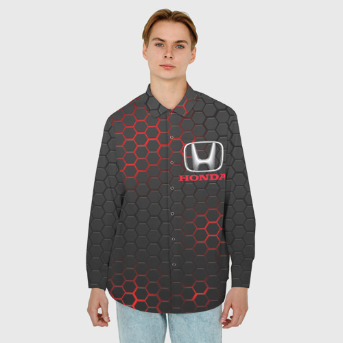 Мужская рубашка oversize 3D с принтом Honda, фото на моделе #1