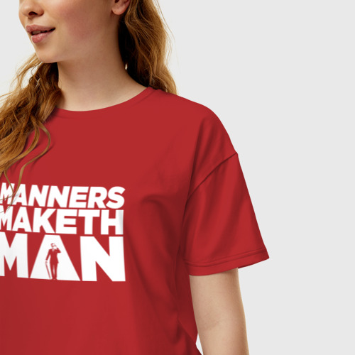 Женская футболка хлопок Oversize Manners maketh man, цвет красный - фото 3