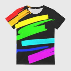 Женская футболка 3D Неоновые полоски краски