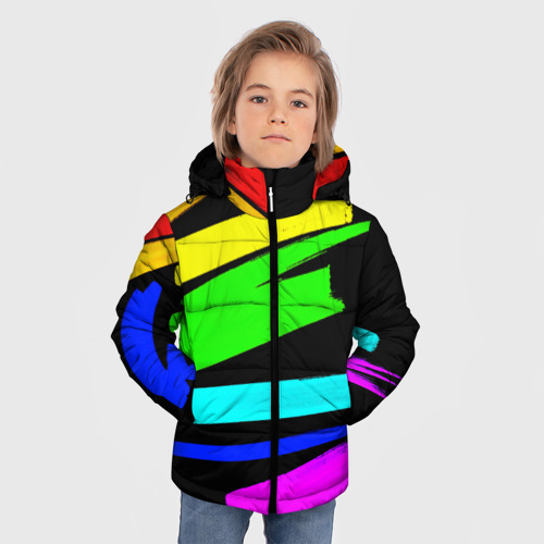Зимняя куртка для мальчиков 3D Неоновые краски, цвет светло-серый - фото 3