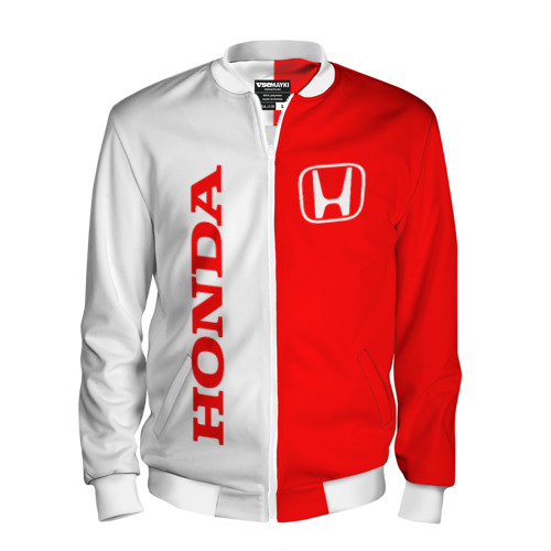 Мужской бомбер 3D Honda red-white, цвет белый