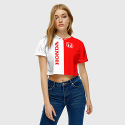 Женская футболка Crop-top 3D Honda red-white - фото 2