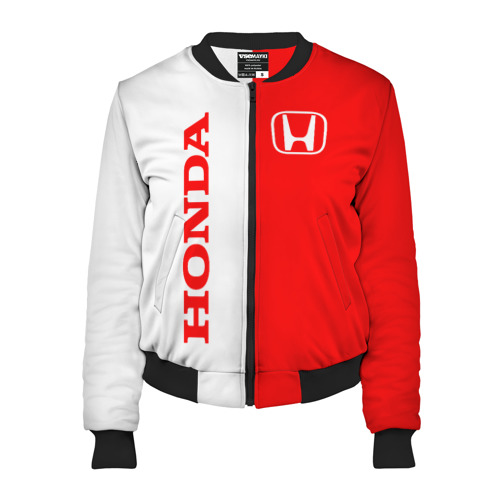 Женский бомбер 3D Honda red-white, цвет черный