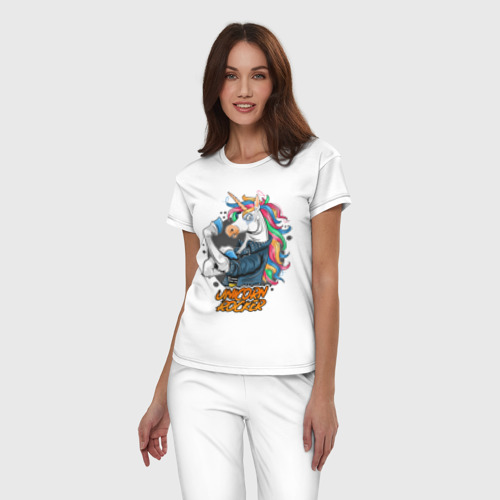 Женская пижама хлопок Unicorn Rocker, цвет белый - фото 3