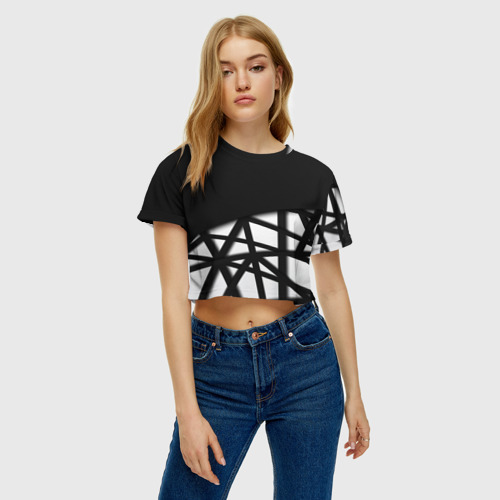 Женская футболка Crop-top 3D Black geometry, цвет 3D печать - фото 3